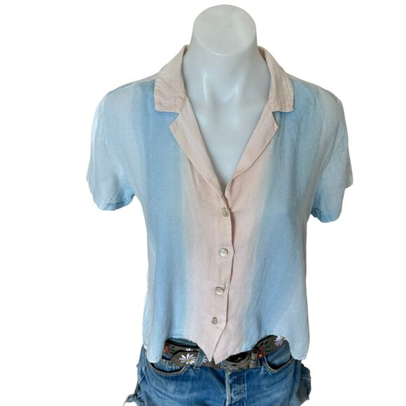 Rails Blue Ombre Short Sleeve Button Down Shirt SMALL Oversized Linen Boxy $148 - Picture 5 of 9